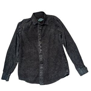 Affliction Grey Acid Wash Button Down Long Sleeve Collared Shirt Large